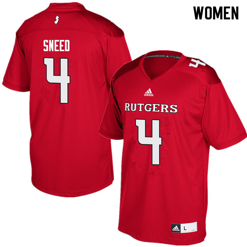 Women #4 Trey Sneed Rutgers Scarlet Knights College Football Jerseys Sale-Red